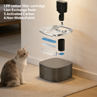 Bols pour chats silencieux 25 dB en plastique durable et acier inoxydable, capacité 2 L, acier inoxydable 304, filtre multicouche 3 modes, automatique et écologique