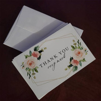 Cartes de remerciement pliées, illustrées à la main, finition blanche hollandaise de qualité supérieure, avec des illustrations en aquarelle de fleurs et d'animaux