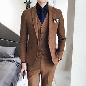 Mode nouveaux hommes automne et hiver jeunesse Plaid <span class=keywords><strong>costume</strong></span> trois pièces hommes décontracté bouton unique hommes costumes - Product Image 2