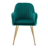 Meubles de salle à manger modernes rembourrés chaise de salon en velours vert foncé émeraude avec pied en métal doré