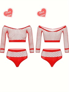 Ensemble 2 pièces en résille pour femme, haut court épaules dénudées et short taille haute - Product Image 6