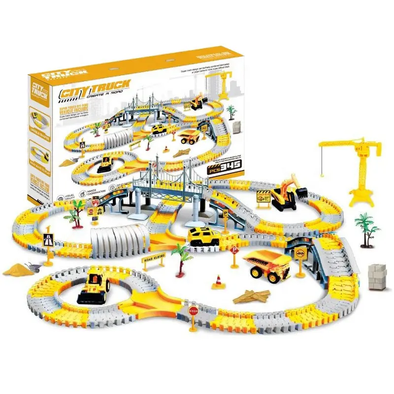 Samtoy Electric 345 PCS DIY Assembly Construction Railway Flexible Slot Toy Car Race Track for Kids