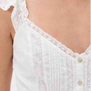 Nouvelle robe courte tendance à col en V avec dentelle plissée et manches à volants, de haute qualité, 100% coton, mini-robe - Product Image 5