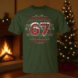 Six Seven Christmas 67 T-shirt con motivo natalizio a quadri, unisex, per adulti, manica corta, girocollo, stampa digitale, per riunioni di famiglia - Product Image 3
