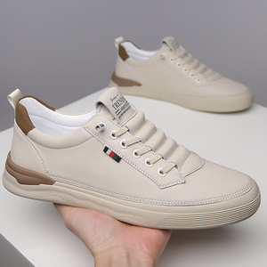 Zapatillas Blancas de Hombre de Piel con Tacón Bajo, Transpirables, para Caminar y Ocio - Product Image 2