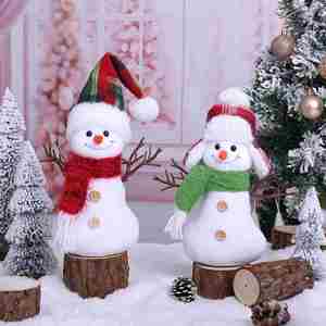 Wholesale Handmade Traditional Sitting Snowman Plush <b>Scarf</b> <b>Hat</b> Christmas Window Display Decor Festive Home Ornament Low - Product Image 1