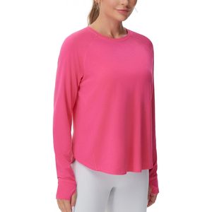 Haut de yoga à manches longues pour femme FOXA, col rond, avec trous pour les pouces, respirant, en spandex et polyester, pour l'entraînement sportif - Product Image 2