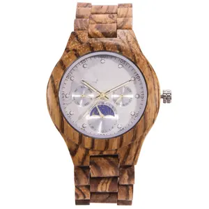 热卖大理石表盘石英月相木制手表批发女士木制手表Reloj De Madera