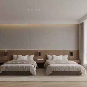 Muebles de Dormitorio Económicos para Hoteles de Cadena, con Cama King Size Estándar con Cabecera de Madera, para Apartamentos y Hoteles - Product Image 4