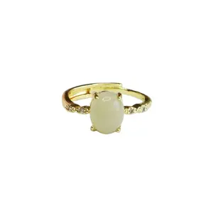 Gold Plated Precious Stone Jade Rings Adjustable Zirconia Rings Wholesale Jewelry Stone Eyes Shape Hetian Jade Rings