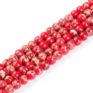 4/6/8/10/12MM Perle en pierre naturelle Sédiment rouge de mer Jaspe impérial Perles rondes en vrac pour la fabrication de bijoux