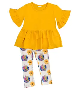 2020 아이 옷 도매 할로윈 여자 의상 고품질의 겨자 넥타이 염료 호박 레깅스 세트