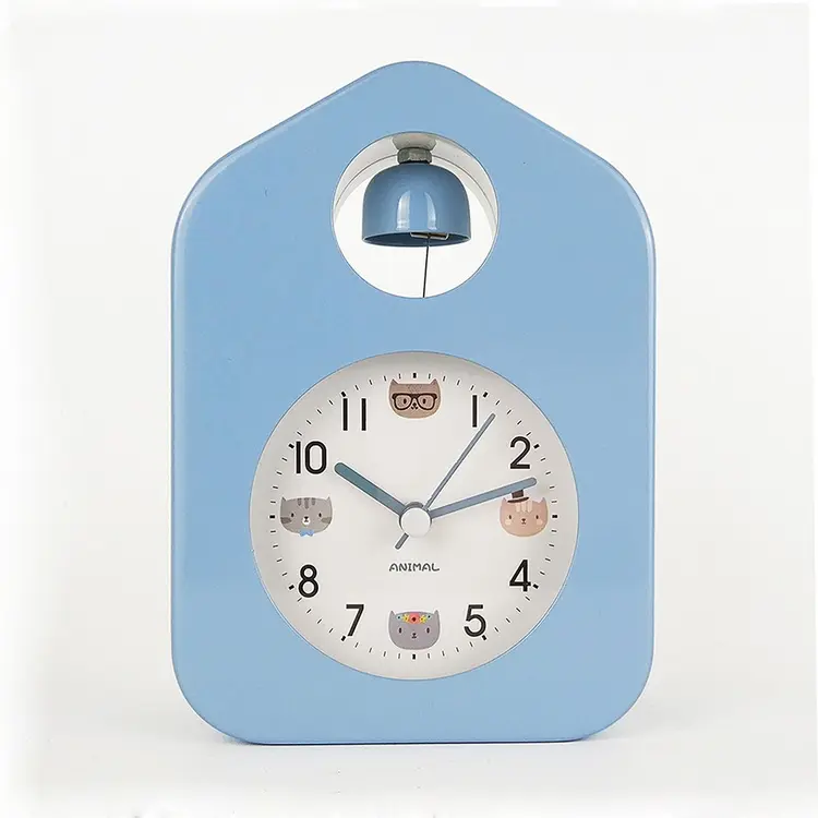 Réveil à cloche unique en métal pour chambre d'enfant avec lumière, horloge de Table créative en forme de maison