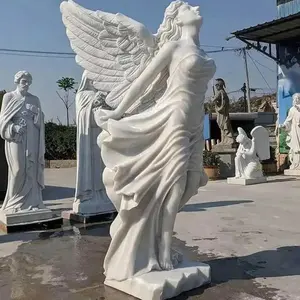 Western Style Hand Carving Natural White Marble Lady Statue Sexy Garden Stone Angel Statue