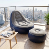 Fauteuil gonflable avec repose-pieds, surface floquée, canapé gonflable portable pour salon, balcon, usage intérieur et extérieur