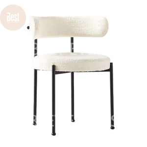 Chaise de salle à manger moderne nordique en laine mélangée blanche Boucle tissu noir métal jambe café laine d'agneau - Product Image 6