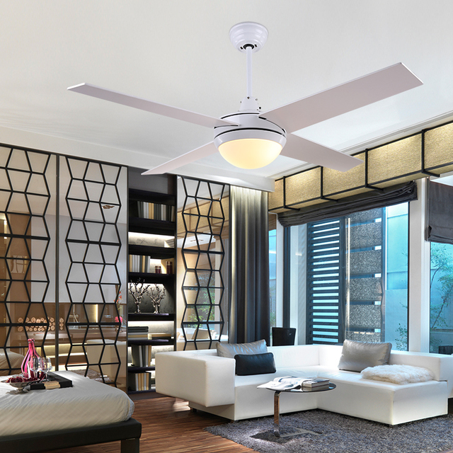 Modern Design Remote Control 4 Wooden Blades Led Ceiling Fan Light  Droplight Nordic Fan Lamp Chandelier