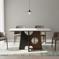 Ensemble de table à manger italienne convertible, portable, moderne, en bois noir et pierre frittée blanche, 6 places, écologique, pour petits espaces