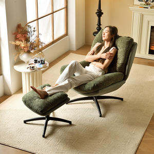 เก้าอี้โซฟาเดี่ยวแบบหมุนได้สไตล์นอร์ดิก เก้าอี้ห้องนั่งเล่นสไตล์มินิมอลทันสมัย พร้อมที่วางเท้า ฟังก์ชั่นปรับเอนได้ สำหรับใช้ในบ้าน - Product Image 1