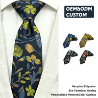 Cravate pour homme en polyester noir et jaune, tissée, motif floral vintage, design personnalisé, cravate OEM