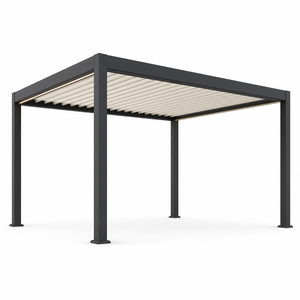Pergola moderne en aluminium de qualité supérieure RKOVE RK-C1 avec portes coulissantes en verre entièrement fermées et toit à lamelles pour patio et villa - Product Image 1