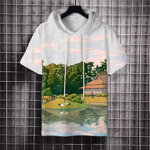 Camiseta de Manga Corta con Capucha para Hombre, 100% Algodón, Talla Grande, Transpirable, Diseño Artístico Estampado, Ropa Casual - Product Image 2