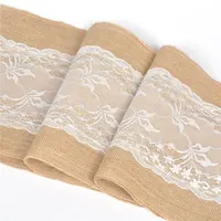 Wholesale Rustic Classic Fashion Linen Jute Burlap Lace Table Runner For Church Wedding Dining Room Decoration