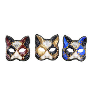 หน้ากากแมวสไตล์เวนิสแบบสั่งทำ HLC สีแดง น้ำเงิน ขาว ลายโบราณ วาดด้วยมือ สำหรับการแสดงละครเวที งานปาร์ตี้ - Product Image 6