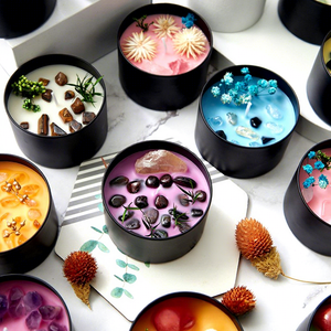 Bougie en cire de soja de luxe 250g, marque privée, faite à la main, semi-artisanale, parfum frais, fleurs séchées, pots en fer noir/étain, personnalisable - Product Image 5