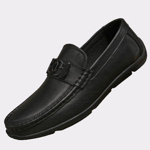Mocassins pour hommes à enfiler, bout rond, en cuir véritable, semelle souple en caoutchouc, décorés d'une boucle, chaussures de conduite - Product Image 4