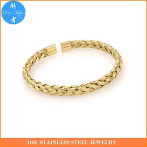 <span class=keywords><strong>Bracelet</strong></span> manchette en acier inoxydable tressé rond doré pour <span class=keywords><strong>homme</strong></span> et femme - Product Image 4