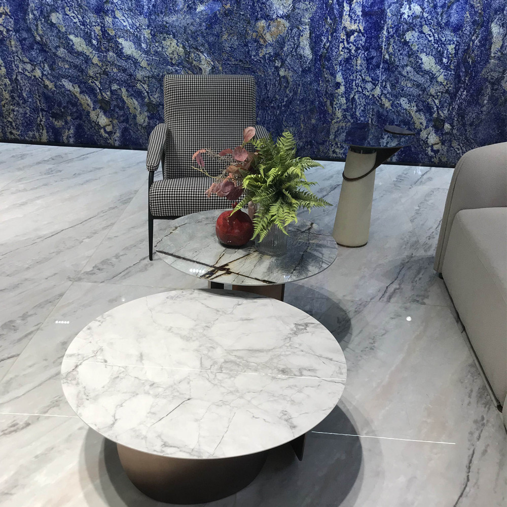 金属边和大理石圆形咖啡现代餐桌