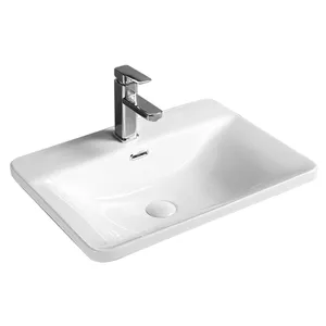 Sanitary Ware Semi Recessed Rectangular Ceramic Sink Hotel Bathroom Decor Semi-Counter Art Wash Basin