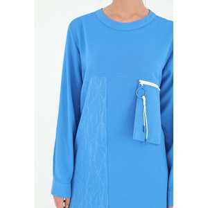 Vestido Casual Holgado con Cuello Redondo y Bolsillos con Cremallera para Mujer, Azul, Tejido Transpirable, para Uso Diario - Product Image 1