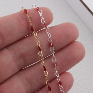 Cadena de Eslabones en Forma de Corazón Esmaltada en Rojo, Chapada en Oro de 14K, de Lujo, <span class=keywords><strong>para</strong></span> la Fabricación de Joyería, Pulseras y Collares Permanentes - Product Image 2