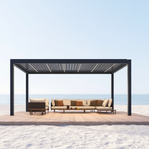 Pérgola <span class=keywords><strong>de</strong></span> Aluminio con Techo <span class=keywords><strong>de</strong></span> Láminas y Pantallas Laterales para Jardín, Gazebo Ecológico para el Patio Trasero, Refugio junto a la Piscina y la <span class=keywords><strong>Playa</strong></span> - Product Image 1