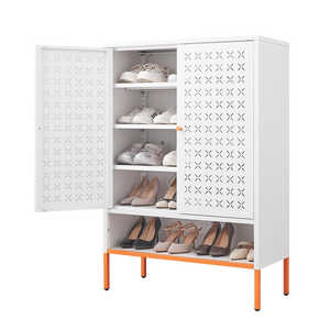 Double Door Grid <b>Shoe</b> Cabinet Three Adjustable Compartments 15cm High Foot Design Flexible <b>Storage</b> Moisture-Proof <b>Shoe</b> <b>Racks</b> - Product Image 2