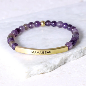 Mama Bear Engraved Rose Gold Plated <b>Beaded</b> <b>Bracelet</b> Women's Natural Stone Jewelry Classic Style Gift <b>Bracelet</b> - Product Image 3