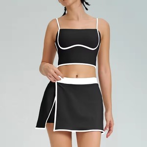 Ensemble de <span class=keywords><strong>golf</strong></span> 2 pièces respirant imprimé pour femmes, vente en gros, comprenant un short taille basse et un crop top rembourré sans manches, style robe de tennis, avec fermeture frontale - Product Image 6