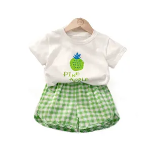 Camiseta estampada frutas 2pcs, roupas infantis de verão