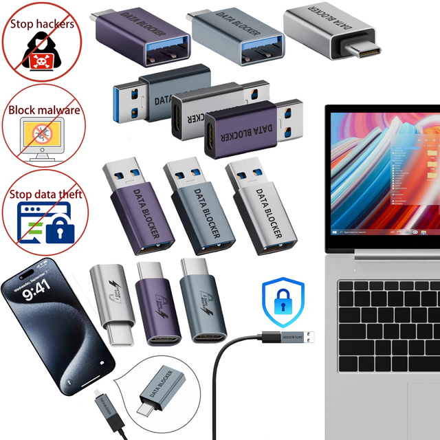 JILIAN USB Type-C Male/Female Adapter 10W Aluminum Alloy Data Blocker for Camera & Laptop Prevents Data Theft & Hackers