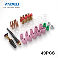 ANDELI 49 pièces torche de soudage TIG lentille de gaz battue pour WP-17/18/26 Kit de tasse en verre Pyrex accessoires de soudage GTAW durables et pratiques