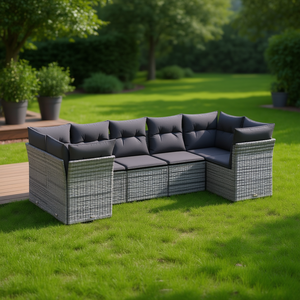 Grey PE <b>Rattan</b> Modular Garden <b>Sofa</b> Set Outdoor Furniture Contemporary Design High-Density Foam Cushions - Product Image 2