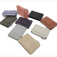 Dompet kulit asli modis untuk pria, dompet uang tunai dengan ritsleting, fitur mewah tahan air, dompet kartu PC pola geometris untuk pria