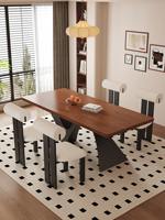 Table à manger rectangulaire en bois massif de style vintage avec pieds en métal, meubles de maison, style design, table de luxe légère