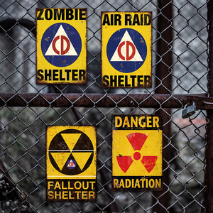 Ensemble de panneaux métalliques vintage « <span class=keywords><strong>Zombie</strong></span> Radiation Shelter » – Décoration murale rétro pour salle de jeux, garage, bar - Product Image 1