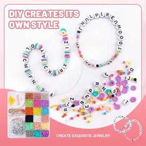 Leemook Set perhiasan gelang manik-manik, kalung buatan tangan DIY warna-warni untuk membuat perhiasan dan mainan edukasi anak perempuan