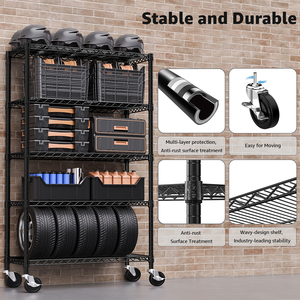 MZG Easy To Assemble Metal Organizer NSF Certified Matte Black Heavy Duty 5-<b>Shelf</b> Rolling <b>Wire</b> Shelving Storage Rack Unit - Product Image 2