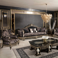 Ensemble de canapés turcs classiques, faits à la main, luxe, bois massif, noir et or, style baroque, pour salon