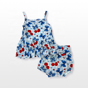 Set di <span class=keywords><strong>Abbigliamento</strong></span> per Bambine DH ODM Boutique con Stampa Patriottica Retrò, Pigiama Elasticizzato in Bambù con Volant per il Mercato USA e Australia - Product Image 3